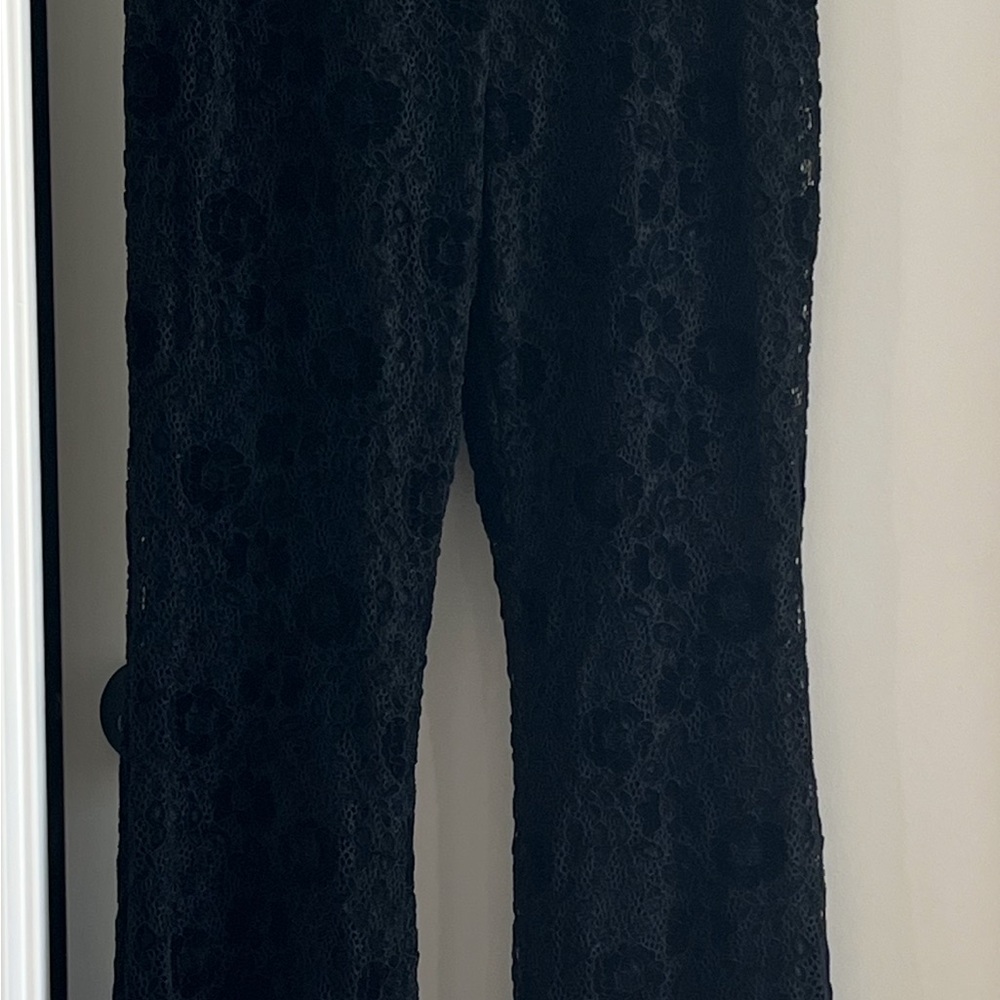Avec Les Filles Black Lace Velvet Floral Pants